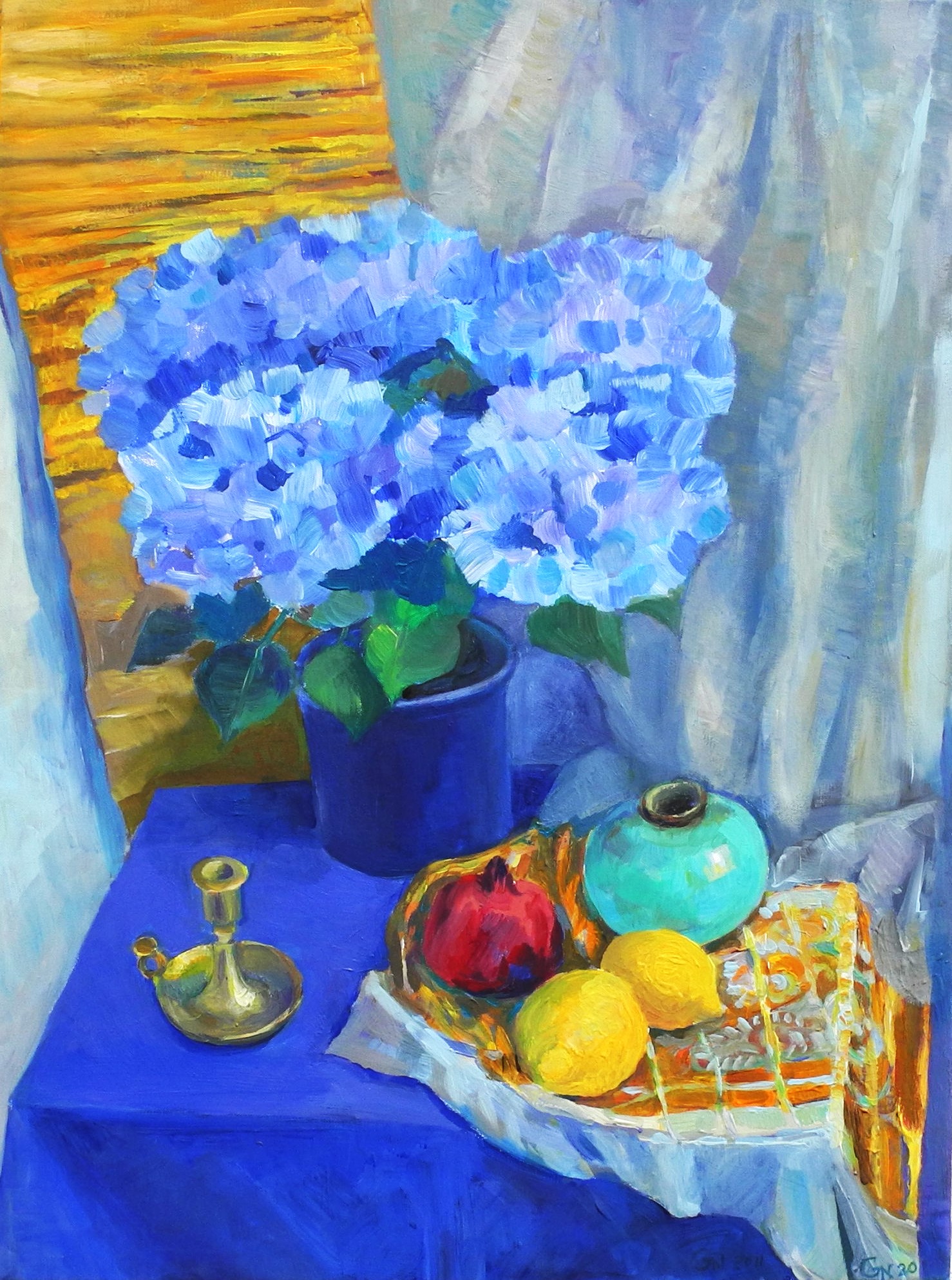 Stillleben Hortensien mit Zitronen von Jonak (ehem. Generosow), Nadja