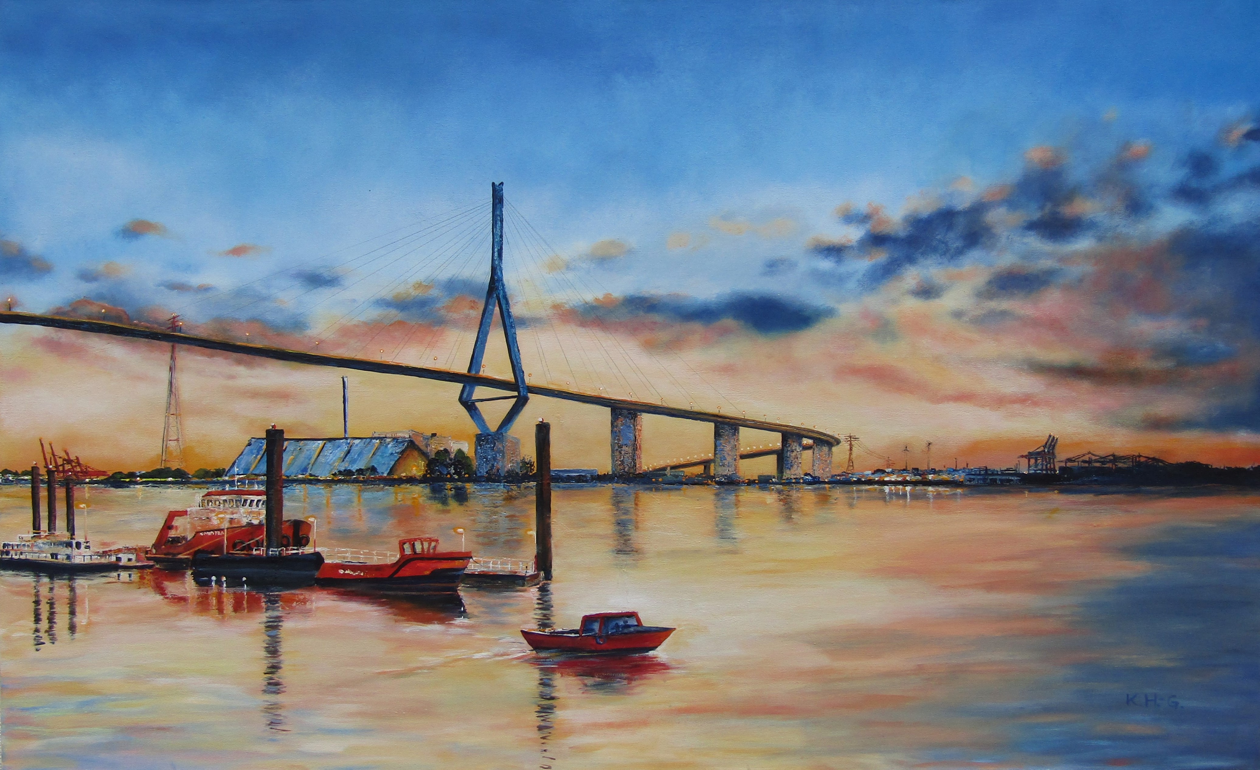 Abendhimmel am Köhlbrand 2 von Hansen-Gluschitz, Katharina 